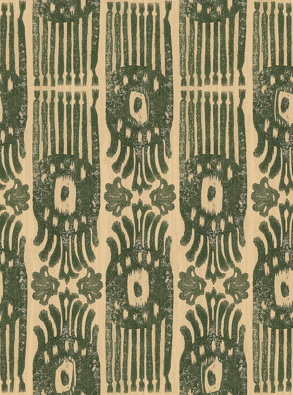 Tribal Ikat Myrtle - Green, Beige Wallcovering | Mind the Gap