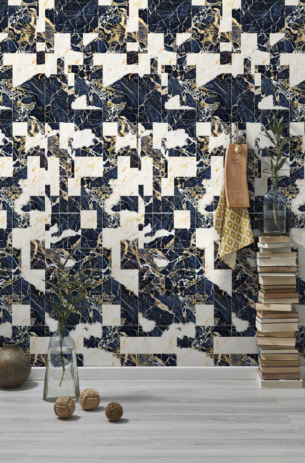 Tribeca - Taupe, Black, Blue Wallcovering | Mind the Gap