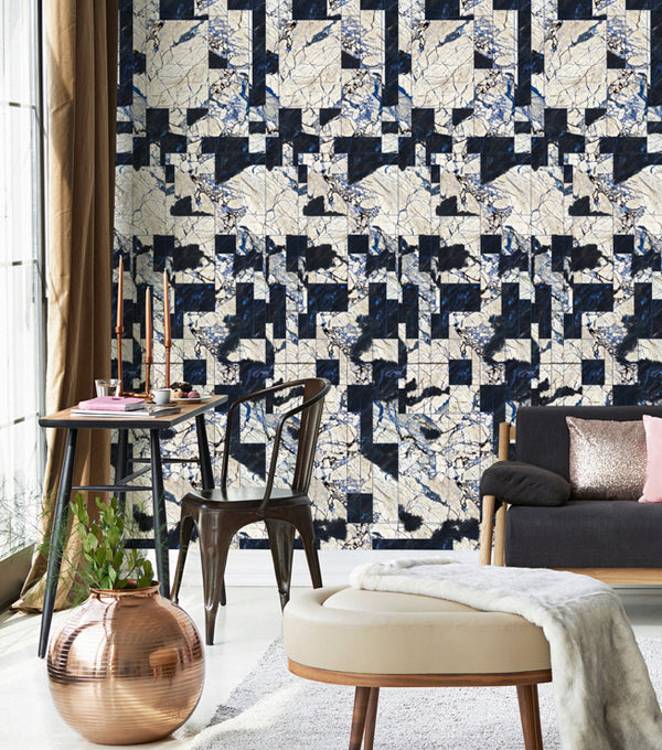 Tribeca Inverted - Taupe, Black, Blue Wallcovering | Mind the Gap