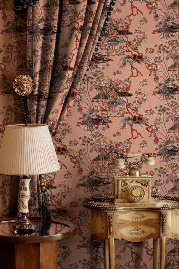 Sacred Pheasants Rose Tsacros Fabric | Coordone Europe