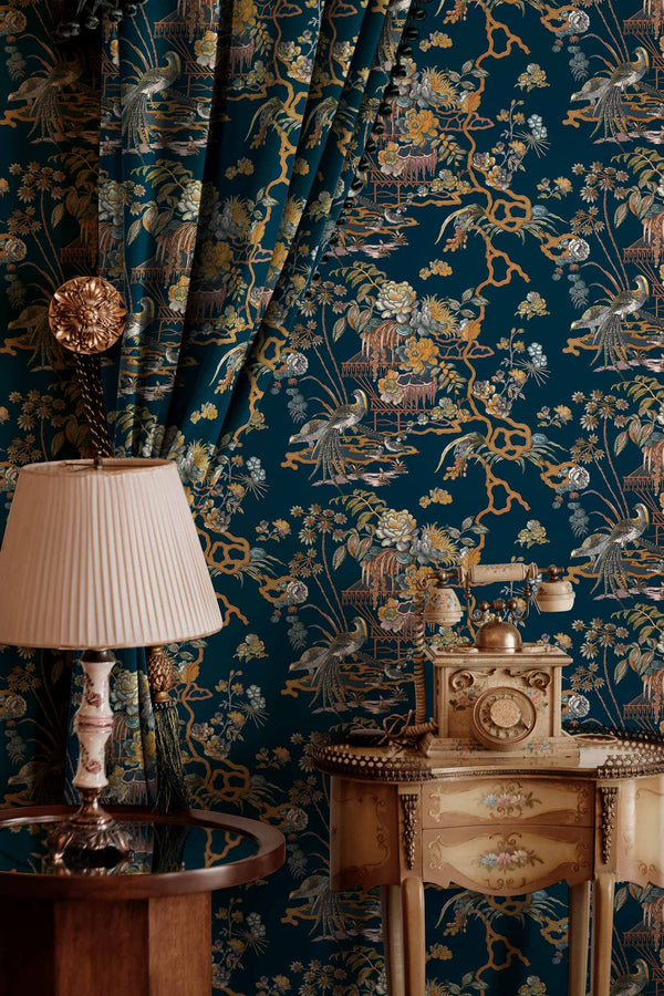 Sacred Pheasants Sapphire Tsacsap Fabric | Coordone Europe