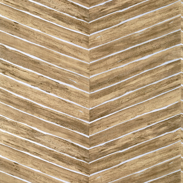 Wood Herringbone Wide Width, Natural on Metallic Silver Wallcoverings | Thibaut