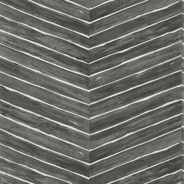 Wood Herringbone Wide Width, Charcoal Wallcoverings | Thibaut