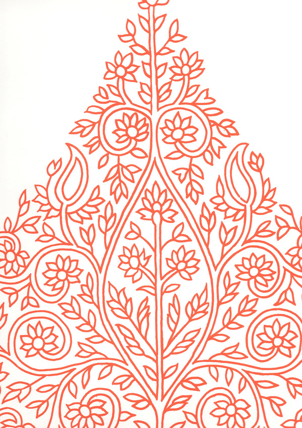 Taj Melon on White Screen Printed - White Wallcovering | China Seas