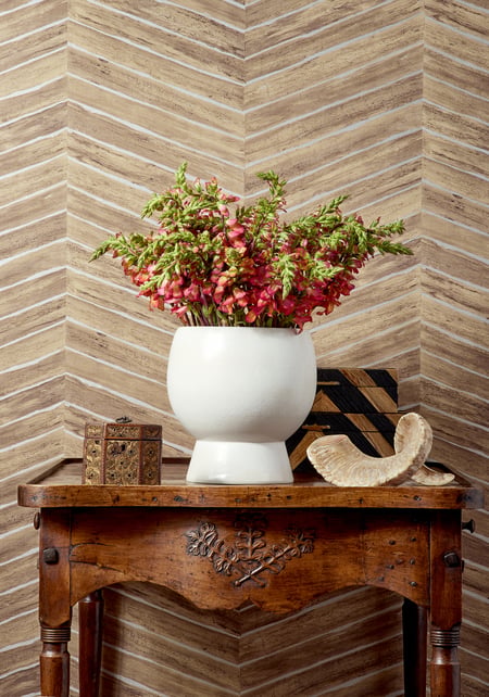 Wood Herringbone, Natural on Metallic Silver