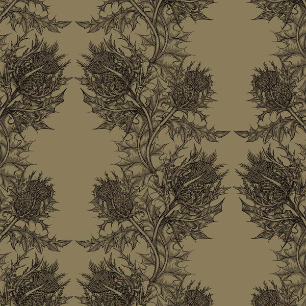 Thistle Black on Khaki | Timorous Beasties Wallcovering