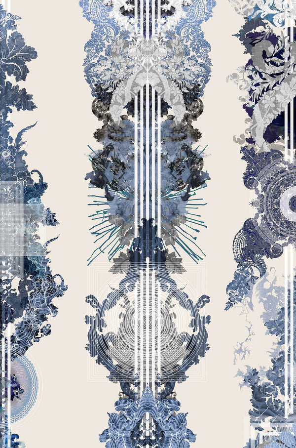 Totem Damask Black & Blue | Timorous Beasties Wallcovering