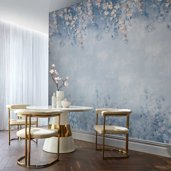 Trailing Magnolia Chambray - Blue Wallcovering | 1838 Wallcoverings