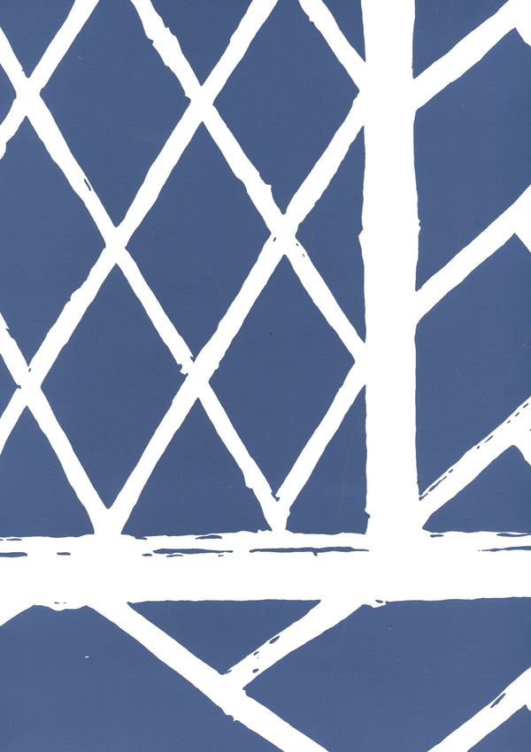 Trellis Background Navy on White Screen Printed | China Seas