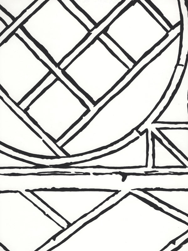 Trellis Outline Black on White Screen Printed - White Wallcovering | China Seas