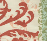 Tropical Damask, Coral / Aqua / Green on Bone Linen-Cotton