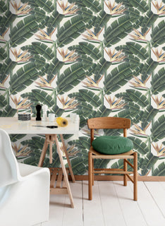 Tropical Bloom - Green, Beige, Orange Wallcovering | Mind the Gap