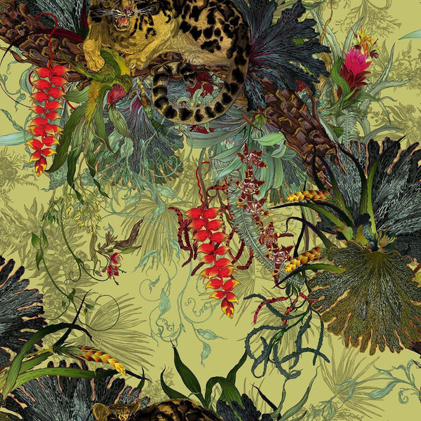Tropical Clouded Leopard Lime | Timorous Beasties Wallcovering