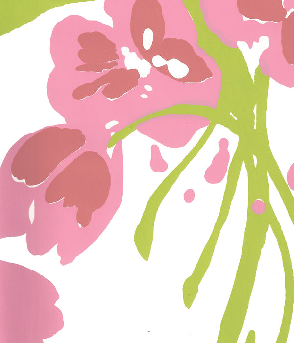 Tulip Multicolor Multi Pink Green on White Screen Printed | China Seas