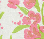 Tulips Multicolor, Pinks Green on White Linen