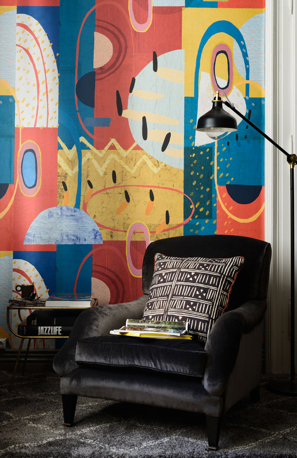 Urbanism - Blue, Red, Turquoise, Ochre Wallcovering | Mind the Gap