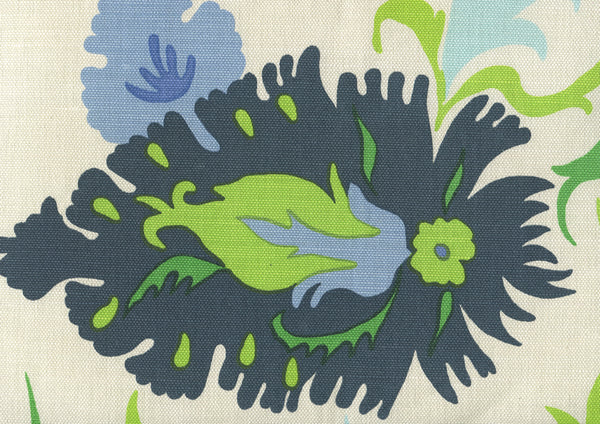 Uzbek Multi Blues Greens Royal Screen Printed - Off-White Wallcovering | China Seas