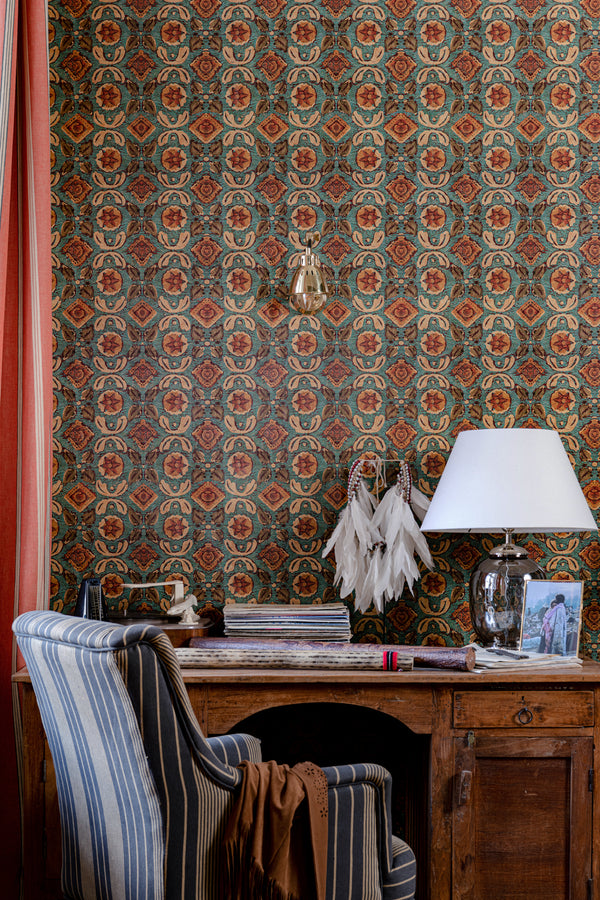 Varanasi Topaz - Beige, Brown, Turquoise Wallcovering | Mind the Gap