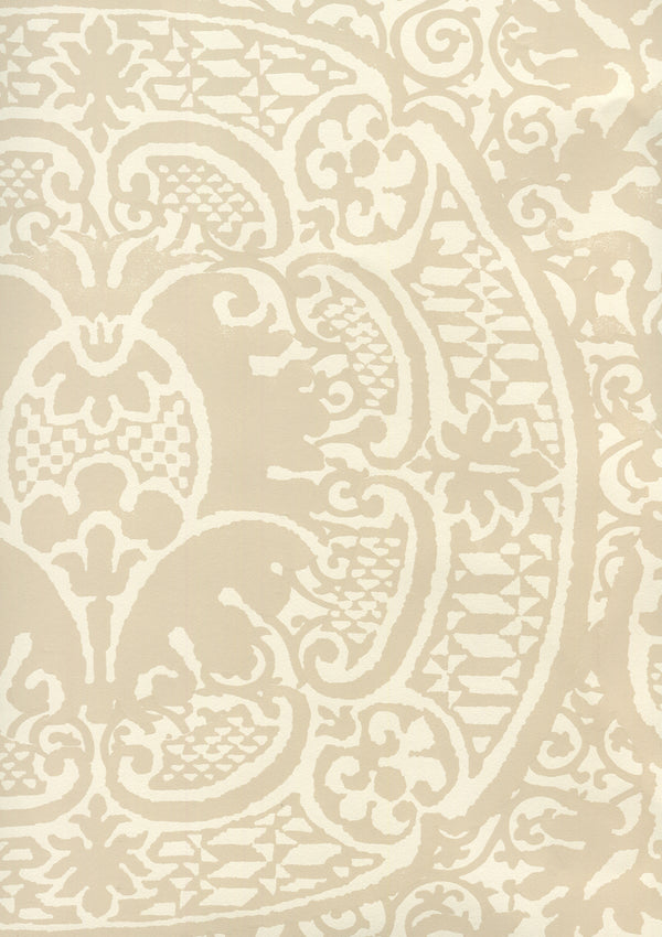 Veneto Beige on Off White Screen Printed - Beige Wallcovering | China Seas