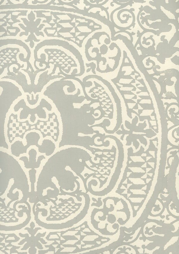 Veneto Gray on Off White Screen Printed - Off-White Wallcovering | China Seas
