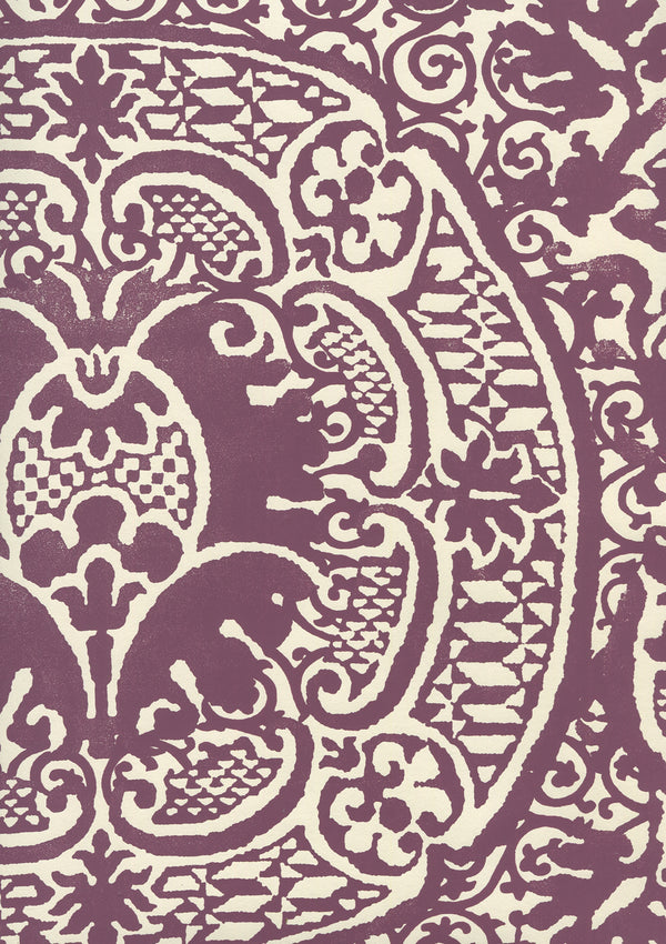 Veneto Plum on Off White Screen Printed - Off-White Wallcovering | China Seas