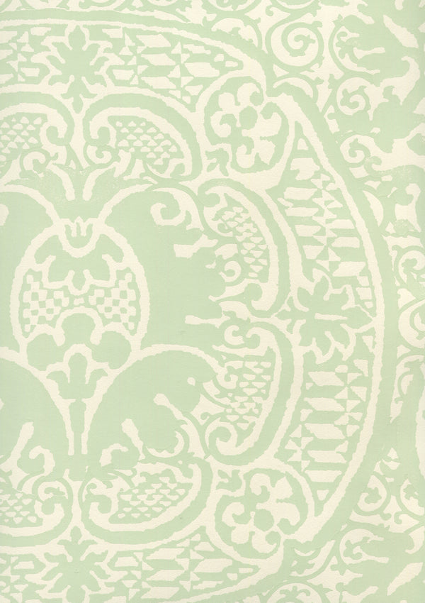 Veneto Soft French Green on Off White Screen Printed | China Seas