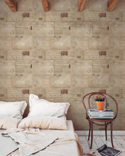 Vintage Letters - Taupe, Red Wallcovering | Mind the Gap