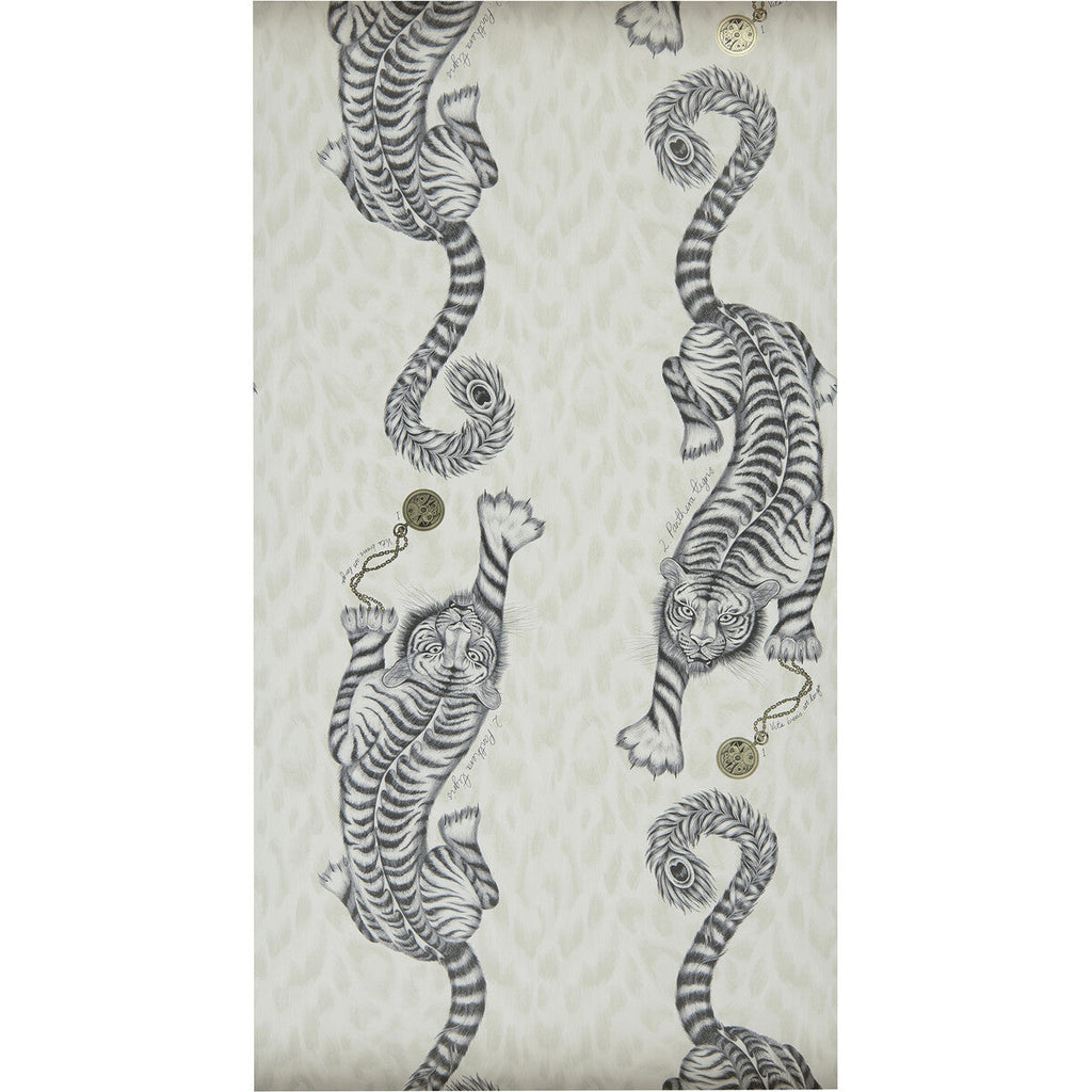 Samples and Purchasing available for Tigris - Monochrome  By Clarke And Clarke | Animalia By Emma J Shipley For C&C | Animal/Insects Wallcovering Print at Designer Wallcoverings and Fabrics