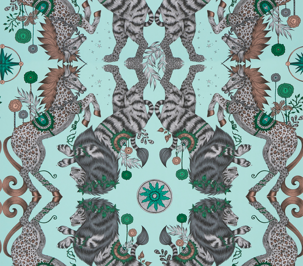Caspian Wp - Aqua  Blue By Clarke And Clarke | Wilderie By Emma J Shipley For C&C |Animal/Insects Novelty Wallcovering Print