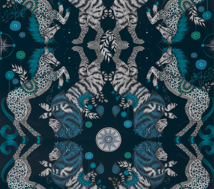 Caspian Wp - Navy  Blue By Clarke And Clarke | Wilderie By Emma J Shipley For C&C |Animal/Insects Novelty Wallcovering Print