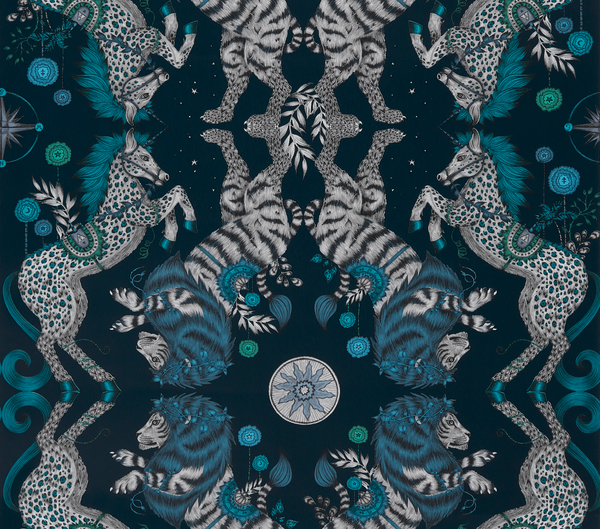 Caspian Wp - Navy  Blue By Clarke And Clarke | Wilderie By Emma J Shipley For C&C |Animal/Insects Novelty Wallcovering Print