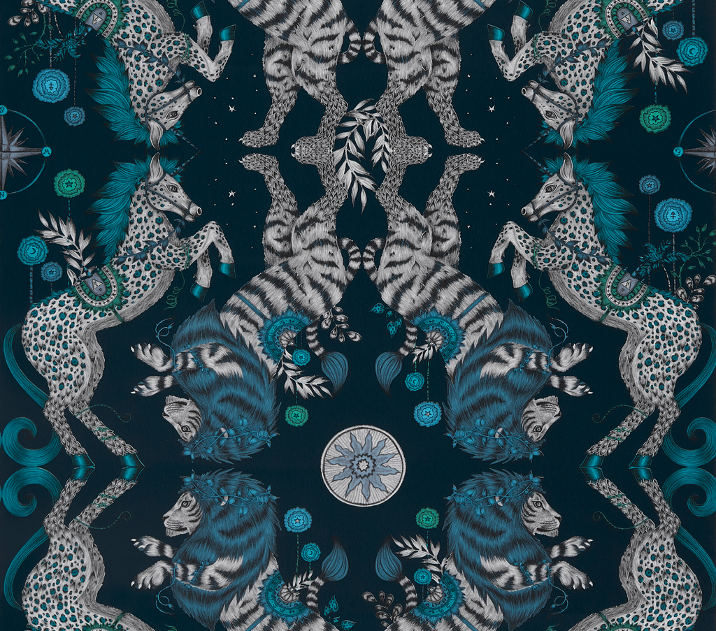 Caspian Wp - Navy  Blue By Clarke And Clarke | Wilderie By Emma J Shipley For C&C |Animal/Insects Novelty Wallcovering Print