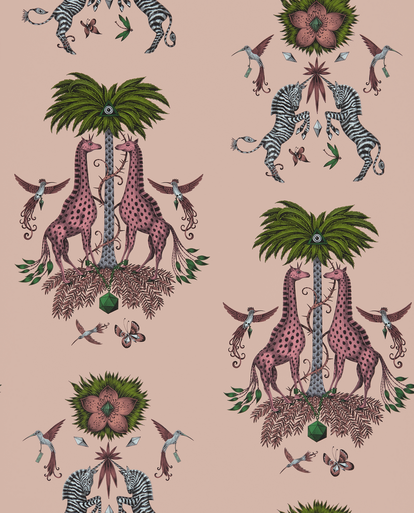 Creatura - Pink By Clarke And Clarke | Wilderie By Emma J Shipley For C&C |Animal/Insects Novelty Wallcovering Print