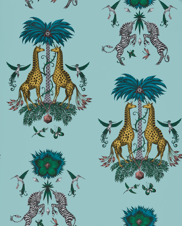 Creatura - Turquoise  Blue By Clarke And Clarke | Wilderie By Emma J Shipley For C&C |Animal/Insects Novelty Wallcovering Print