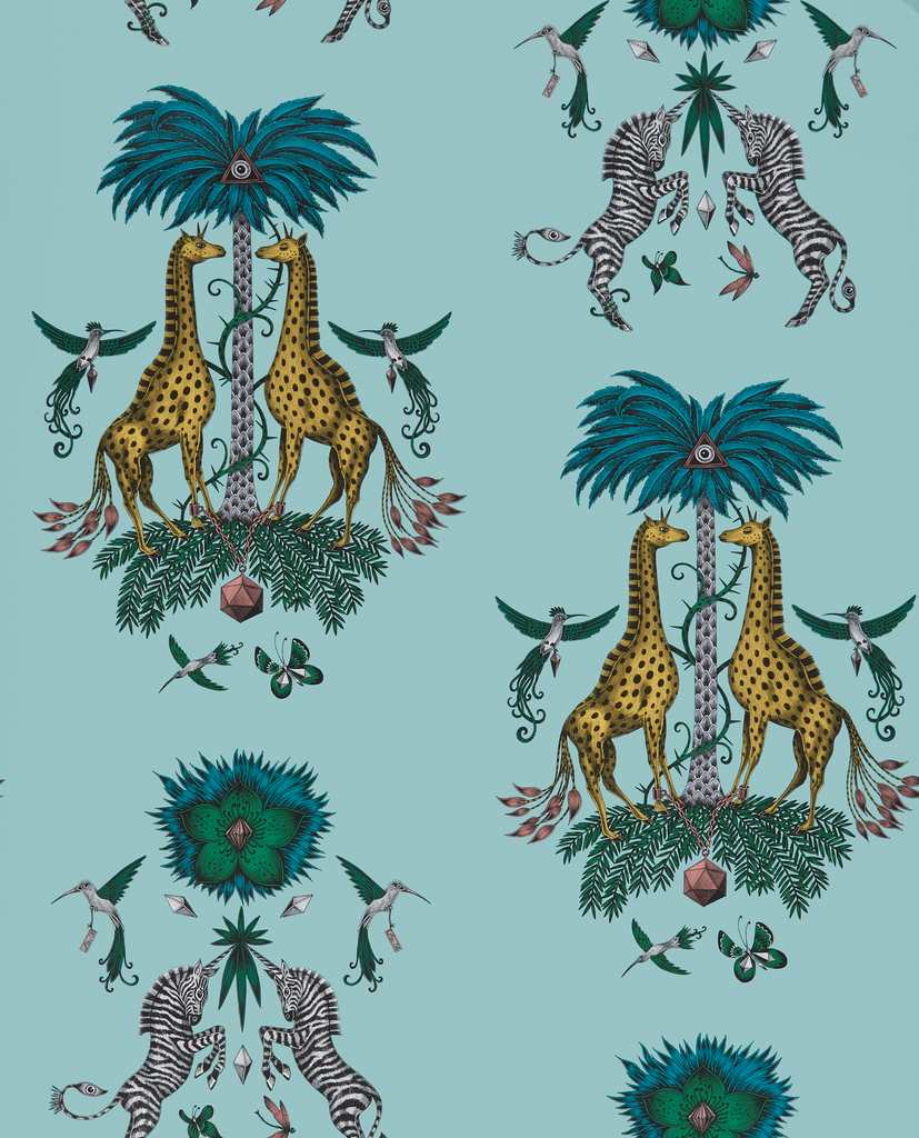 Creatura - Turquoise  Blue By Clarke And Clarke | Wilderie By Emma J Shipley For C&C |Animal/Insects Novelty Wallcovering Print