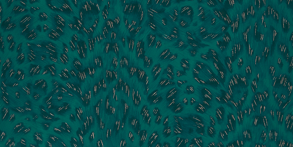 Felis - Teal/Rose Gold  Green By Clarke And Clarke | Wilderie By Emma J Shipley For C&C | Animal Skins Wallcovering Print
