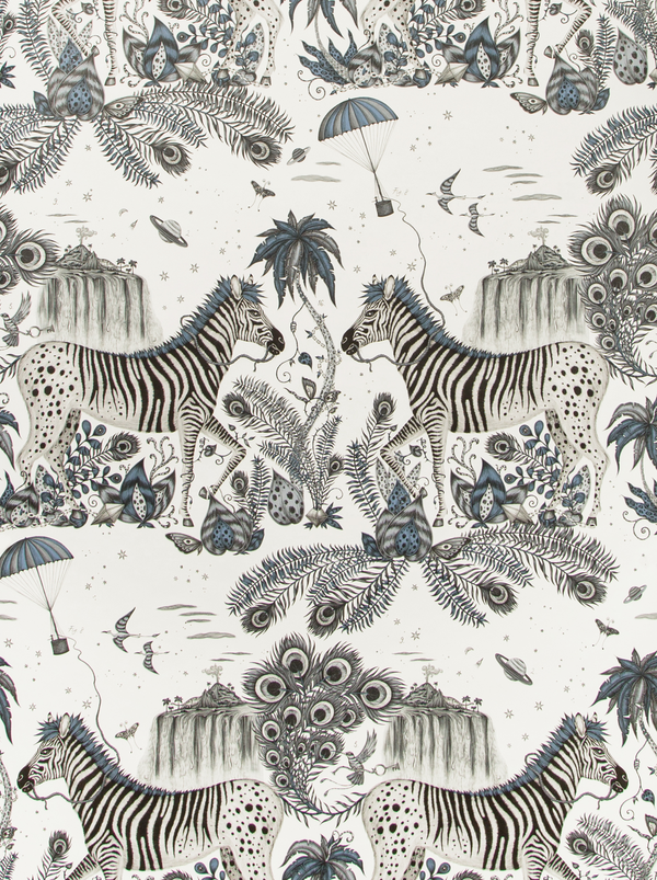 Lost World - Blue By Clarke And Clarke | Wilderie By Emma J Shipley For C&C |Animal/Insects Novelty Wallcovering Print
