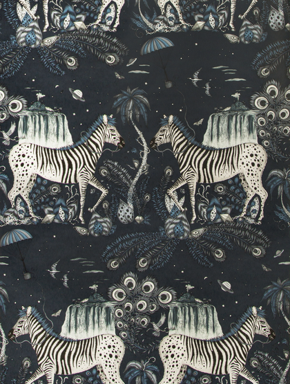 Lost World - Navy  Blue By Clarke And Clarke | Wilderie By Emma J Shipley For C&C |Animal/Insects Novelty Wallcovering Print