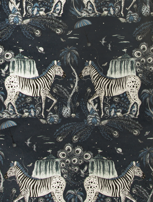 Lost World - Navy  Blue By Clarke And Clarke | Wilderie By Emma J Shipley For C&C |Animal/Insects Novelty Wallcovering Print