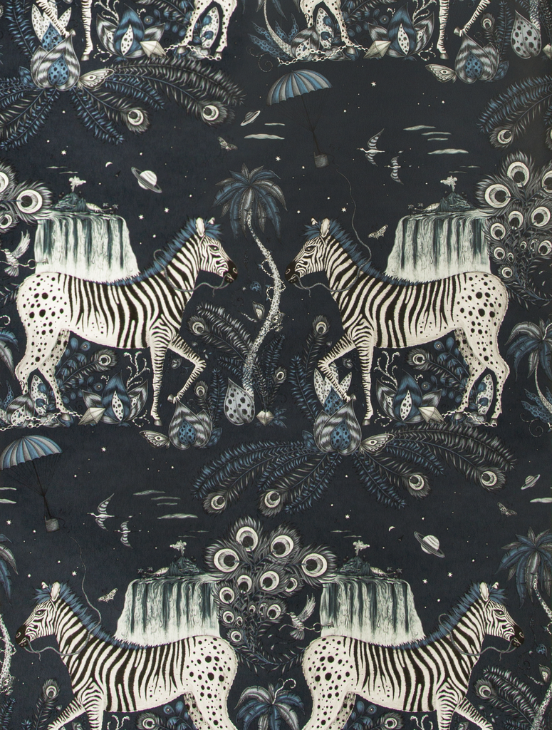 Lost World - Navy  Blue By Clarke And Clarke | Wilderie By Emma J Shipley For C&C |Animal/Insects Novelty Wallcovering Print