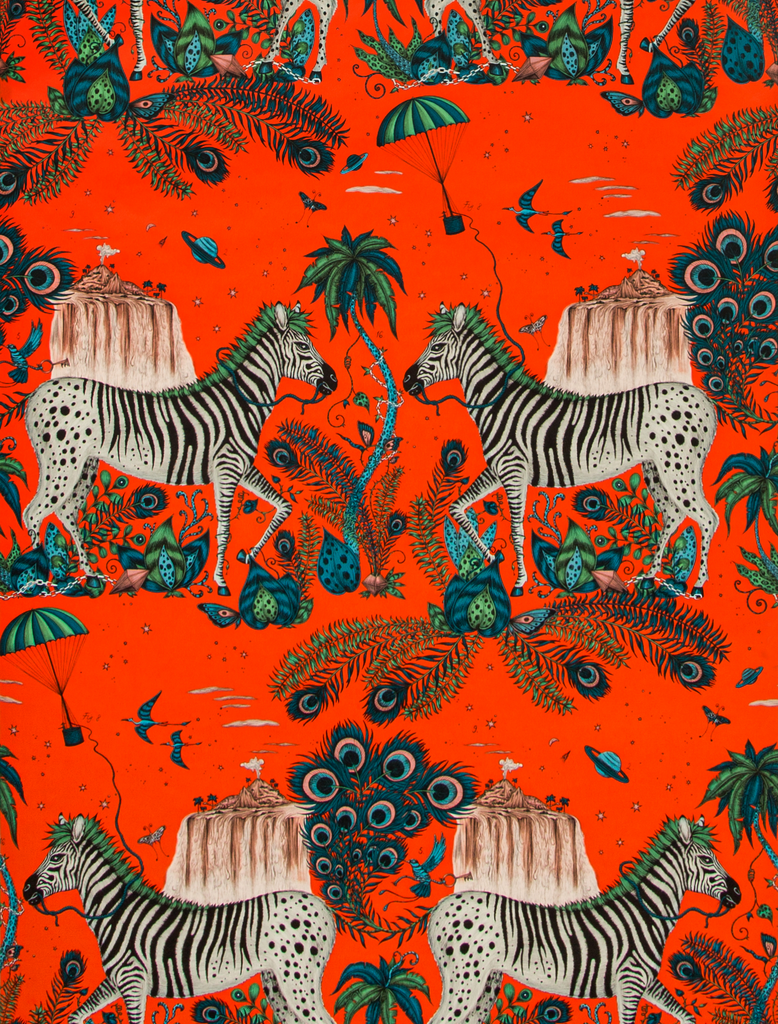 Lost World - Red By Clarke And Clarke | Wilderie By Emma J Shipley For C&C |Animal/Insects Novelty Wallcovering Print