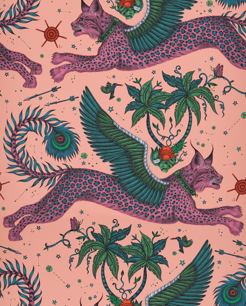 Lynx - Coral  Pink By Clarke And Clarke | Wilderie By Emma J Shipley For C&C |Animal/Insects Novelty Wallcovering Print