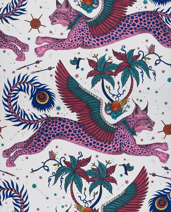 Lynx - Magenta  Red By Clarke And Clarke | Wilderie By Emma J Shipley For C&C |Animal/Insects Novelty Wallcovering Print