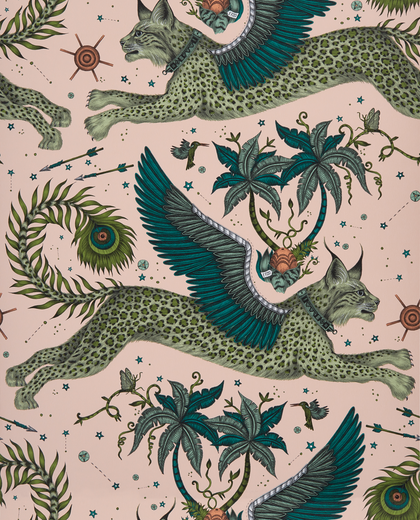 Lynx - Pink By Clarke And Clarke | Wilderie By Emma J Shipley For C&C |Animal/Insects Novelty Wallcovering Print