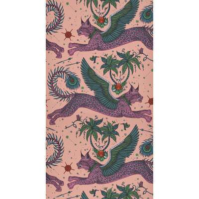 Lynx - Coral  Pink By Clarke And Clarke | Wilderie By Emma J Shipley For C&C |Animal/Insects Novelty Wallcovering Print