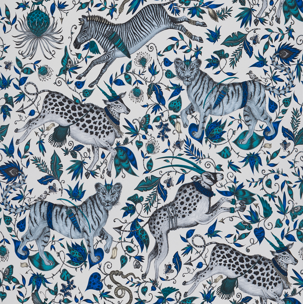 Protea - Blue By Clarke And Clarke | Wilderie By Emma J Shipley For C&C |Animal/Insects Novelty Wallcovering Print