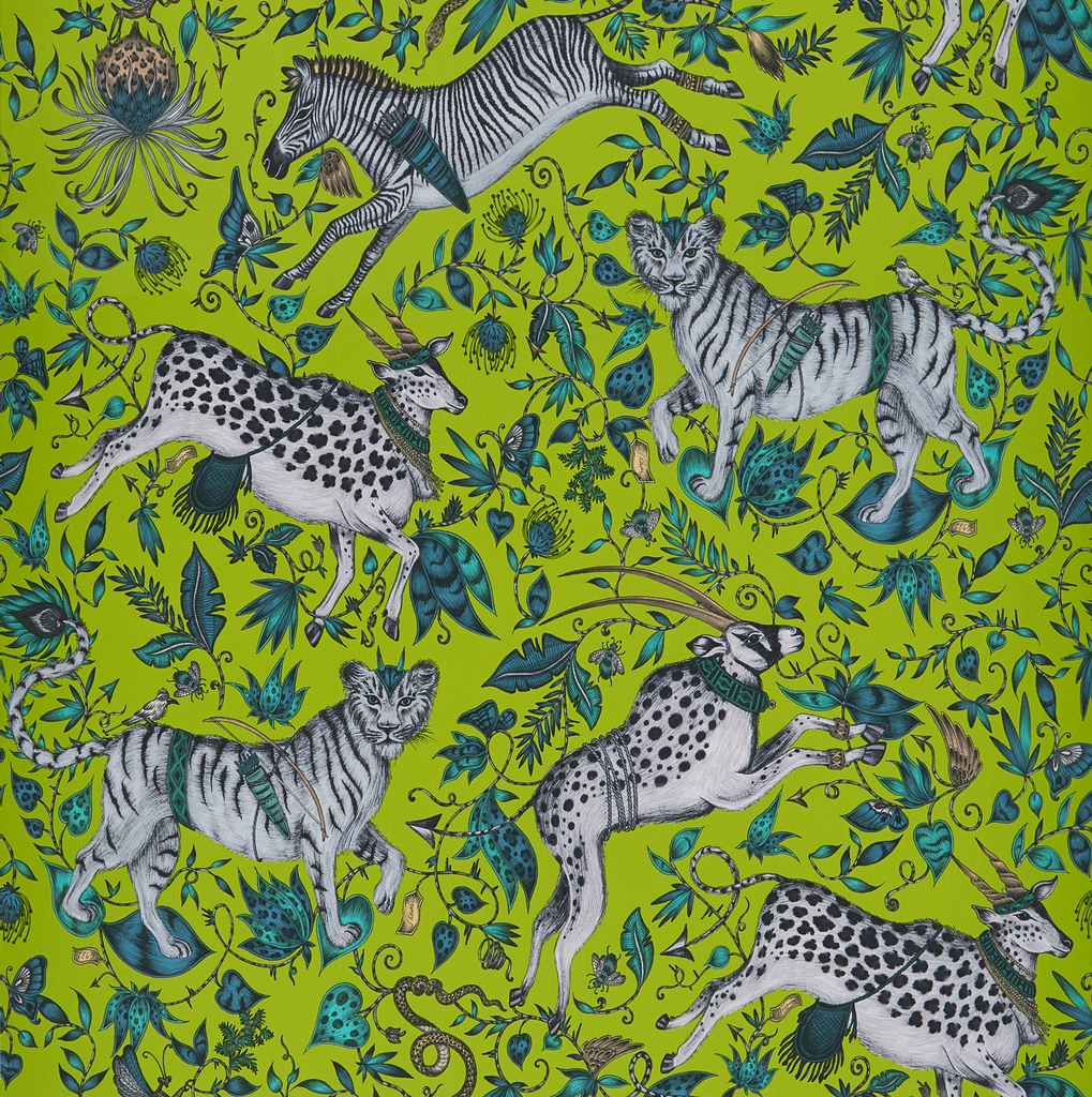 Protea - Lime  Green By Clarke And Clarke | Wilderie By Emma J Shipley For C&C |Animal/Insects Novelty Wallcovering Print