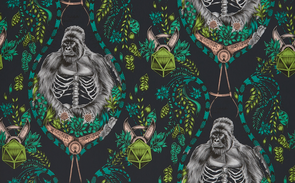 Silverback - Charcoal  Grey By Clarke And Clarke | Wilderie By Emma J Shipley For C&C |Animal/Insects Novelty Wallcovering Print