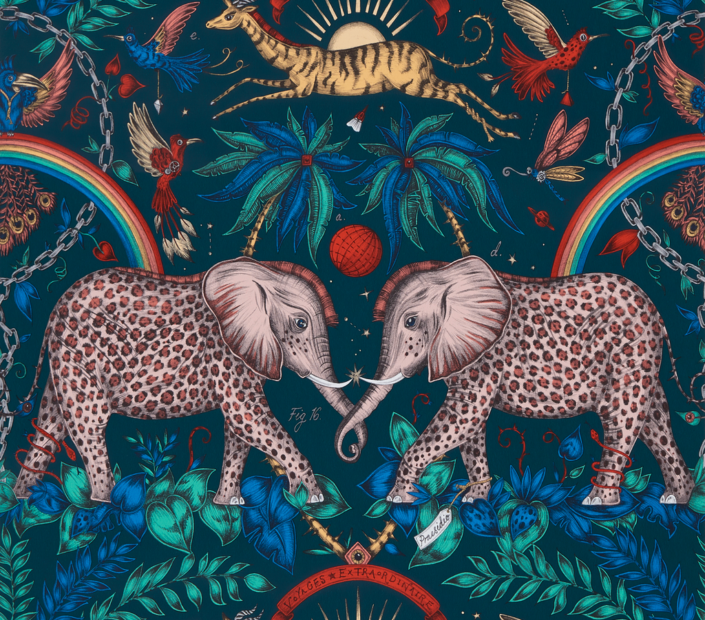 Zambezi - Navy  Blue By Clarke And Clarke | Wilderie By Emma J Shipley For C&C |Animal/Insects Novelty Wallcovering Print