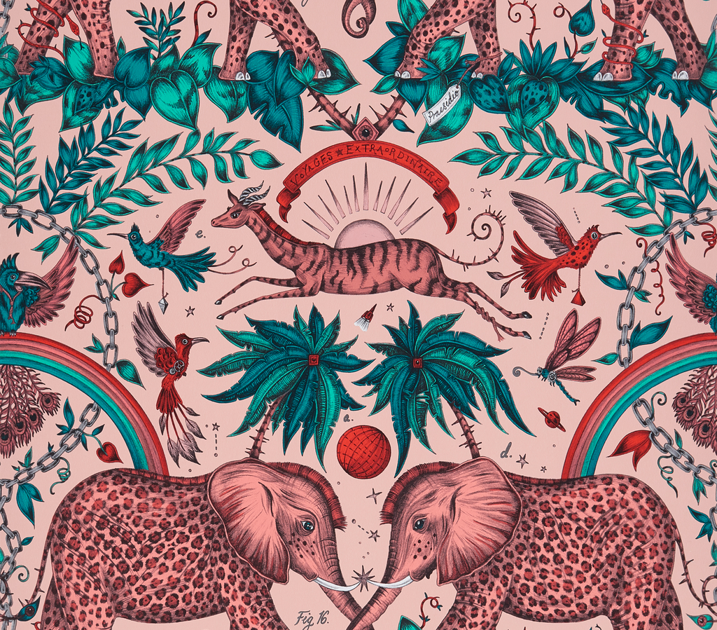 Zambezi - Pink By Clarke And Clarke | Wilderie By Emma J Shipley For C&C |Animal/Insects Novelty Wallcovering Print